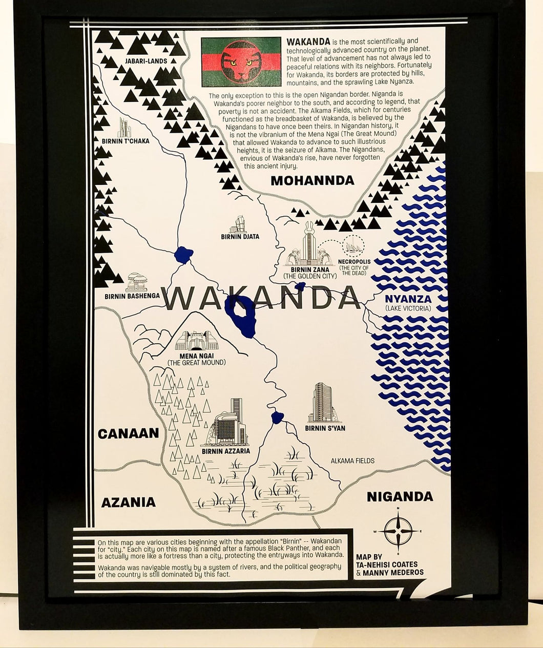 Black Panther Wakanda Map 11x14 FRAMED Marvel Comics Art Print Poster