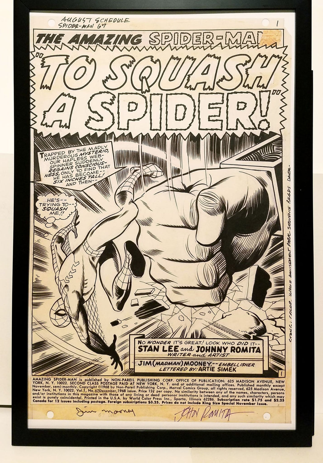Amazing Spider-Man #67 pg. 1 John Romita 11x17 FRAMED Original Art Poster Marvel Comics