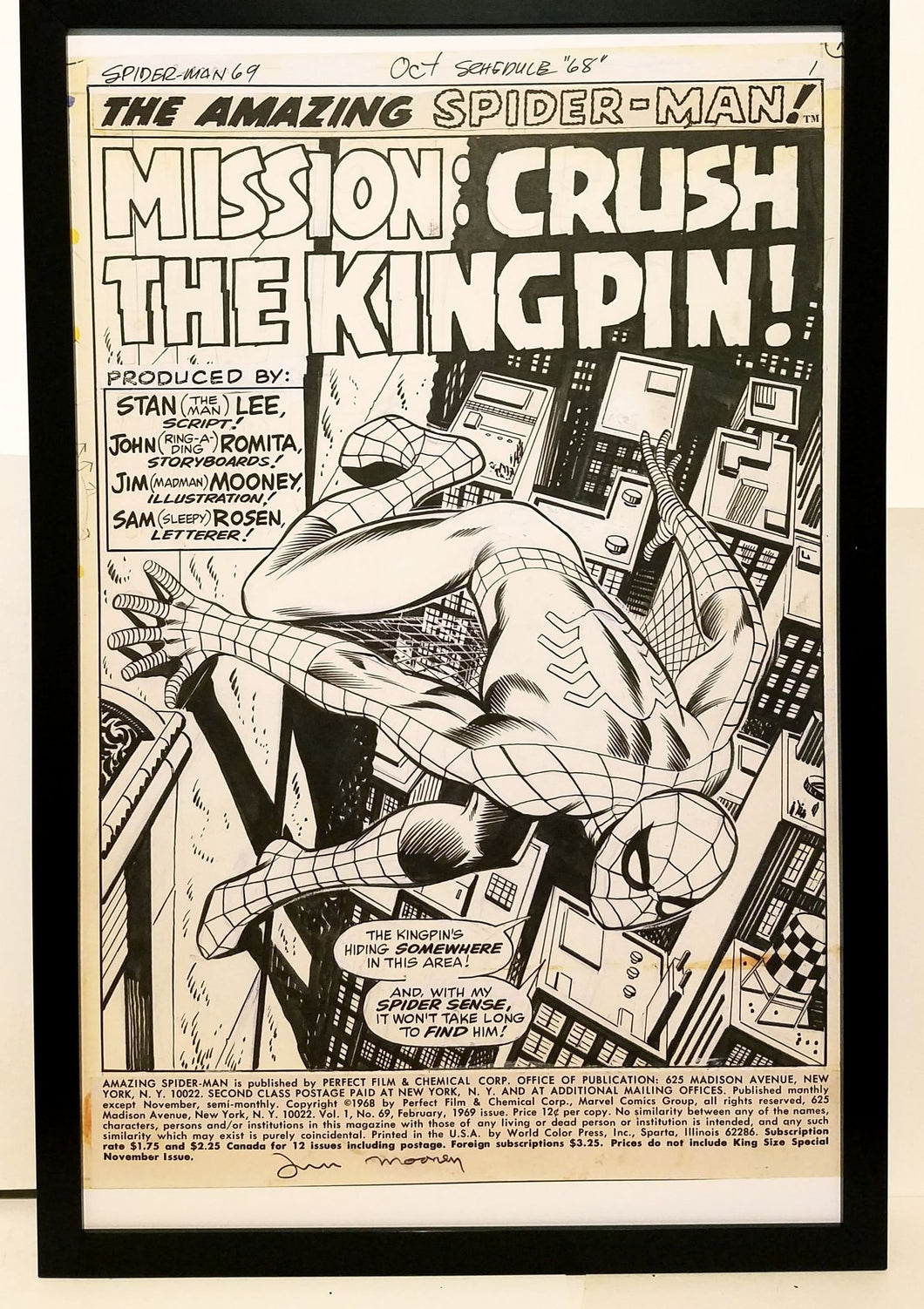 Amazing Spider-Man #69 pg. 1 John Romita 11x17 FRAMED Original Art Poster Marvel Comics