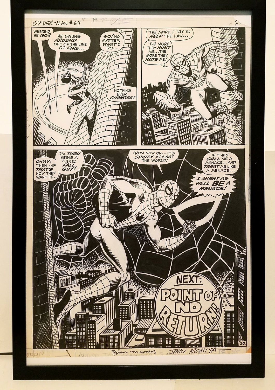 Amazing Spider-Man #69 pg. 20 John Romita 11x17 FRAMED Original Art Poster Marvel Comics