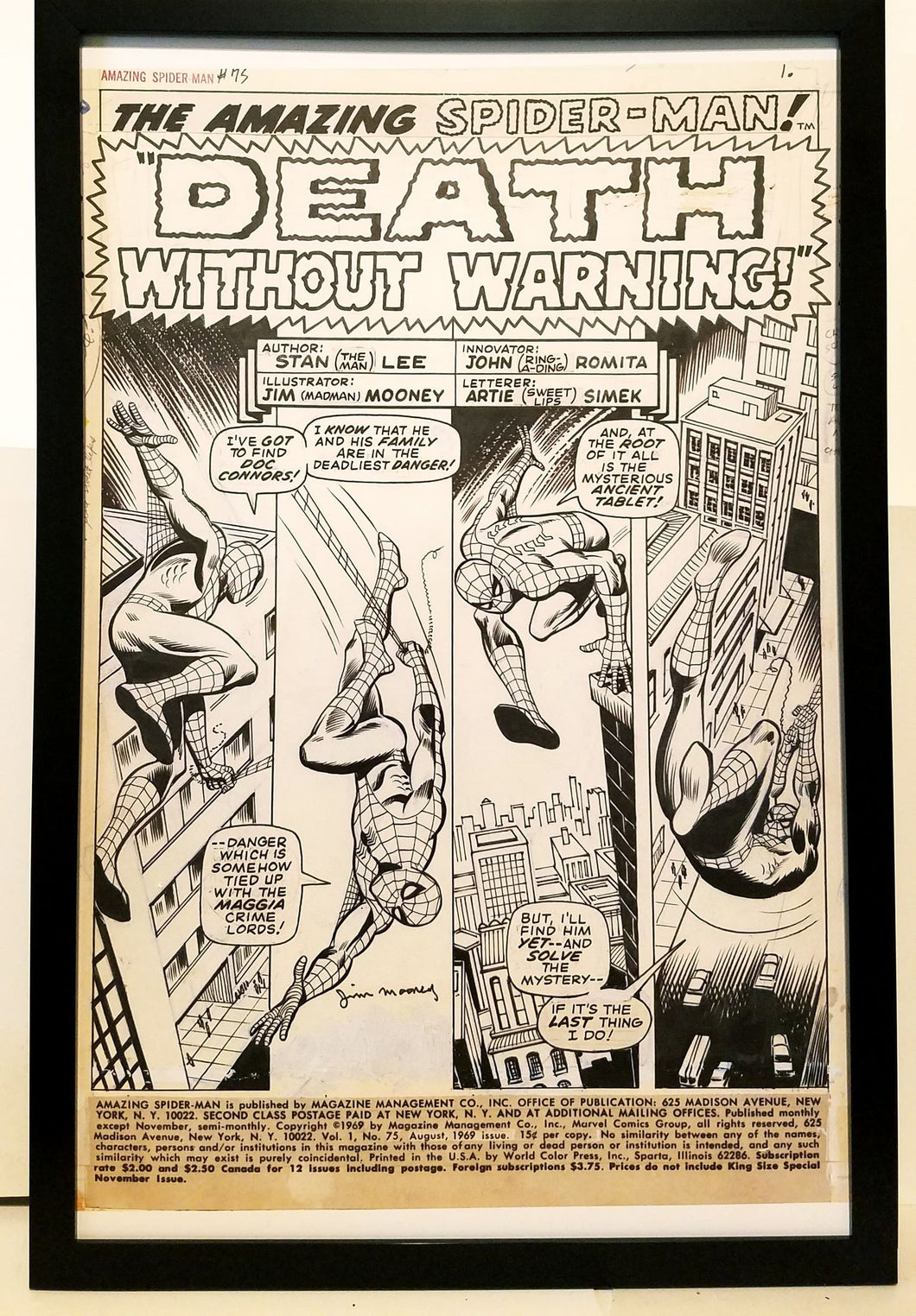 Amazing Spider-Man #75 pg. 1 John Romita 11x17 FRAMED Original Art Poster Marvel Comics