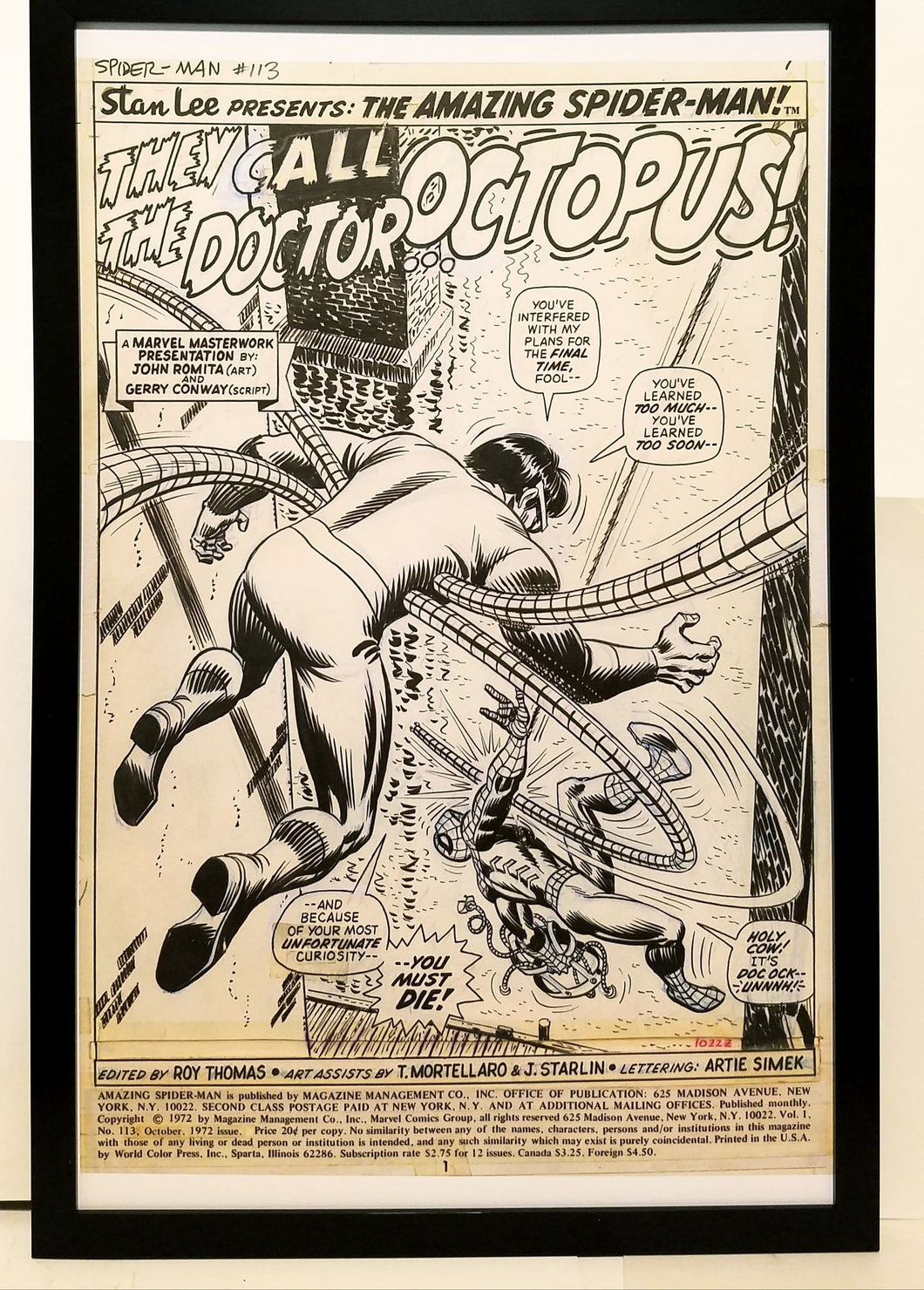 Amazing Spider-Man #113 pg. 1 11x17 FRAMED Original Art Poster Marvel Comics