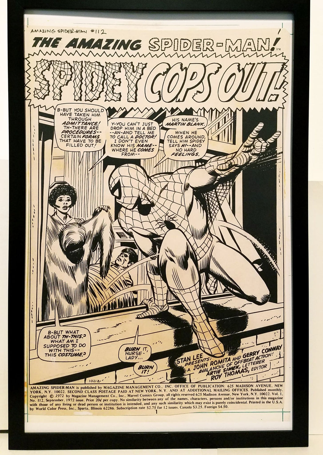 Amazing Spider-Man #112 pg. 1 John Romita 11x17 FRAMED Original Art Poster Marvel Comics