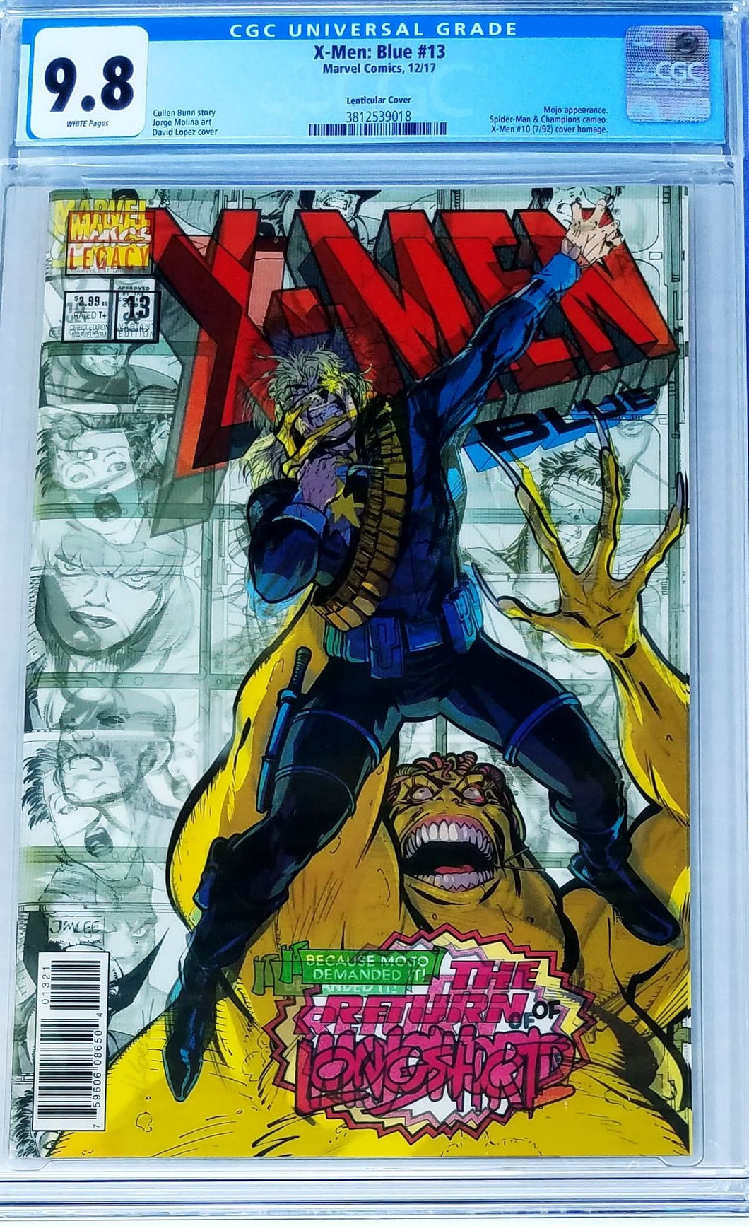 X-Men Blue #13 CGC 9.8 - Longshot Lenticular Variant Cover (Marvel Comics, 2017)