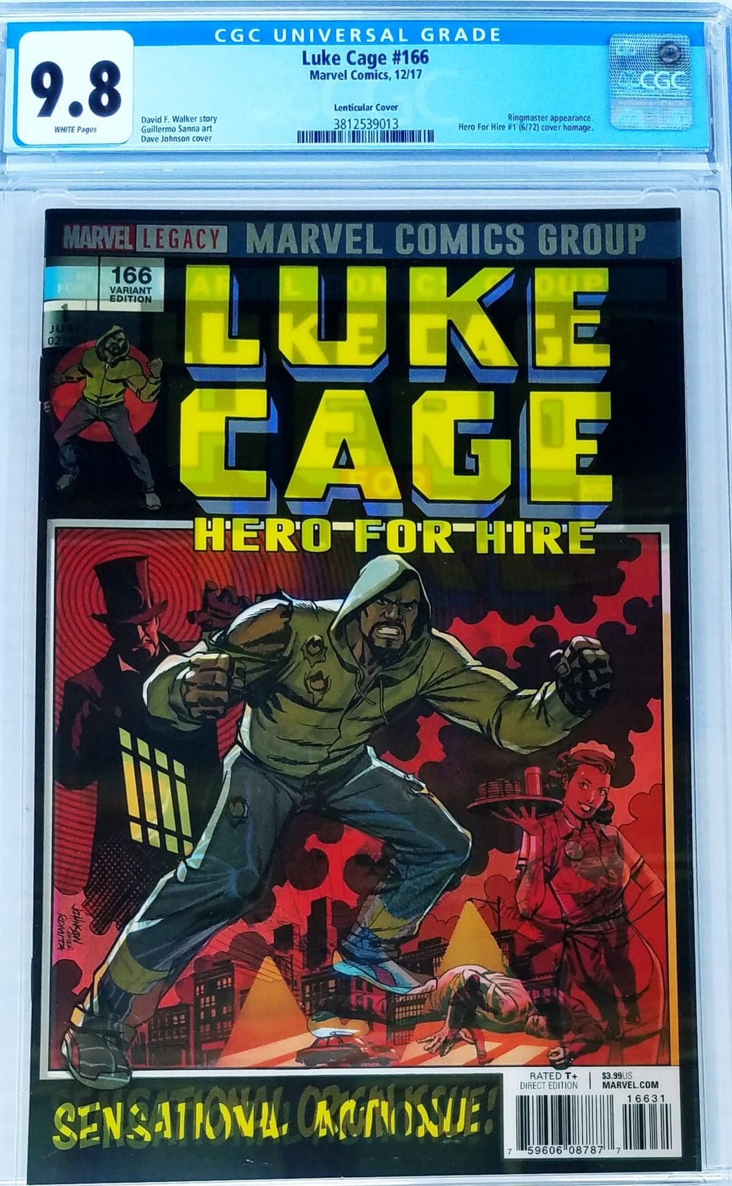 Luke Cage #166 CGC 9.8 - Hero for Hire 1 homage lenticular Variant  (Marvel Comics, 2017)