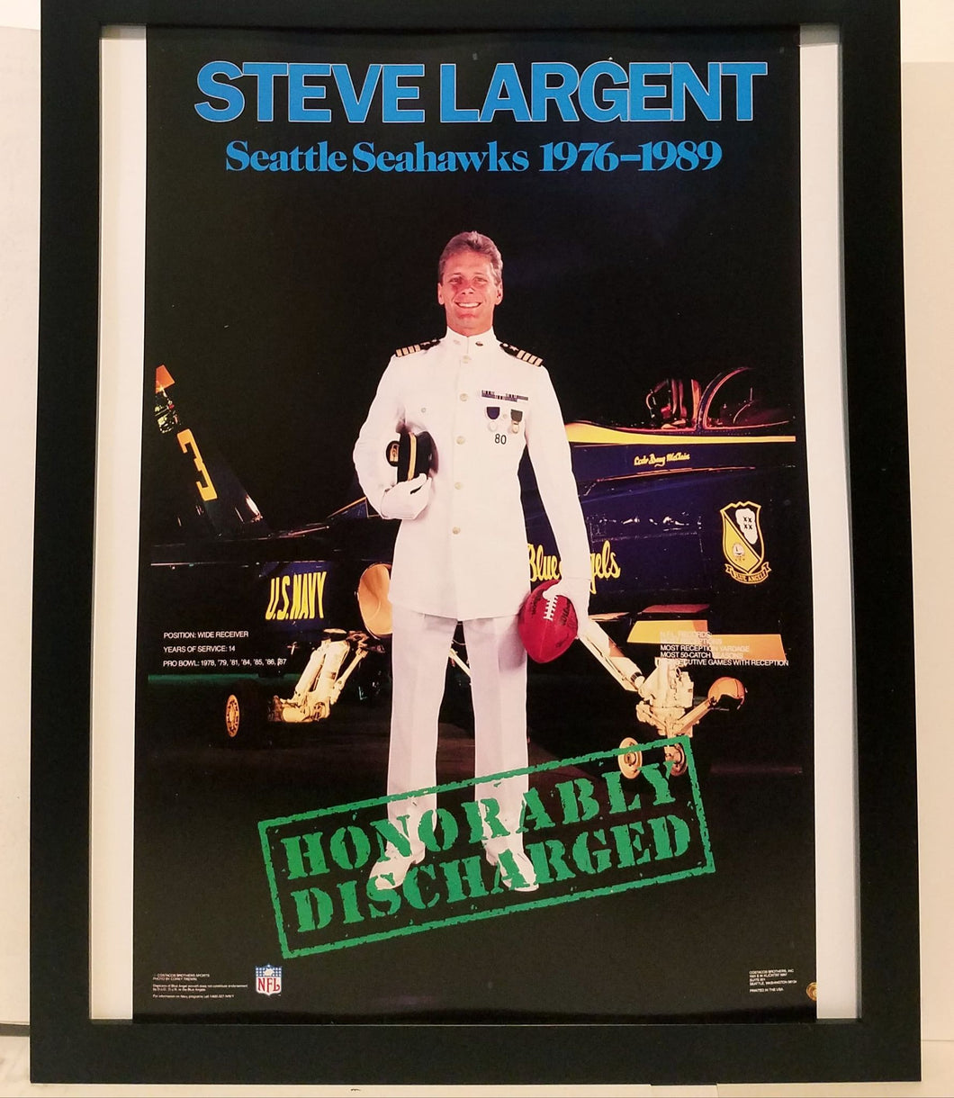 Steve Largent Seahawks Costacos Brothers 8.5x11 FRAMED Print Vintage 80s Poster