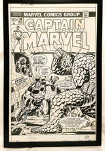 Load image into Gallery viewer, Captain Marvel #26 vs. Thing by Jim Starlin 11x17 FRAMED Original Art Poster Comics
