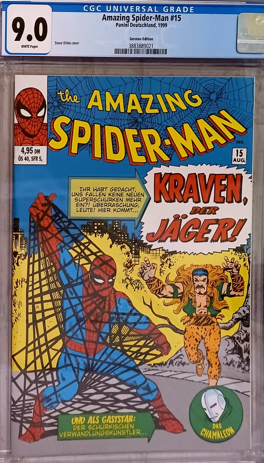 Amazing Spider-Man #15 German Facsimile Edition CGC 9.0 - 1st Kraven (Marvel Comics)