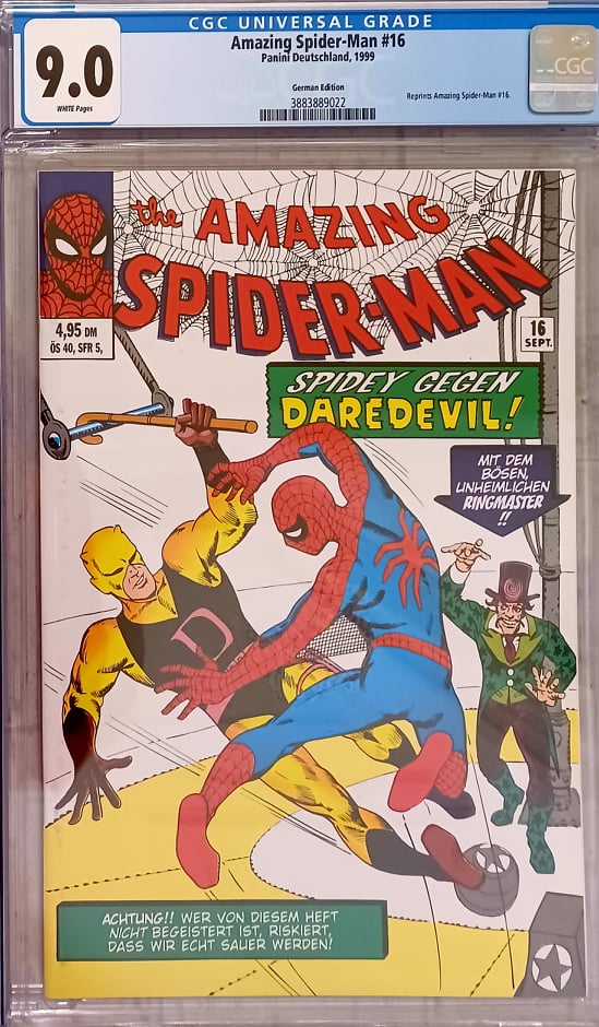 Amazing Spider-Man #16 German Facsimile Edition CGC 9.0 w/ Daredevil (Marvel Comics)