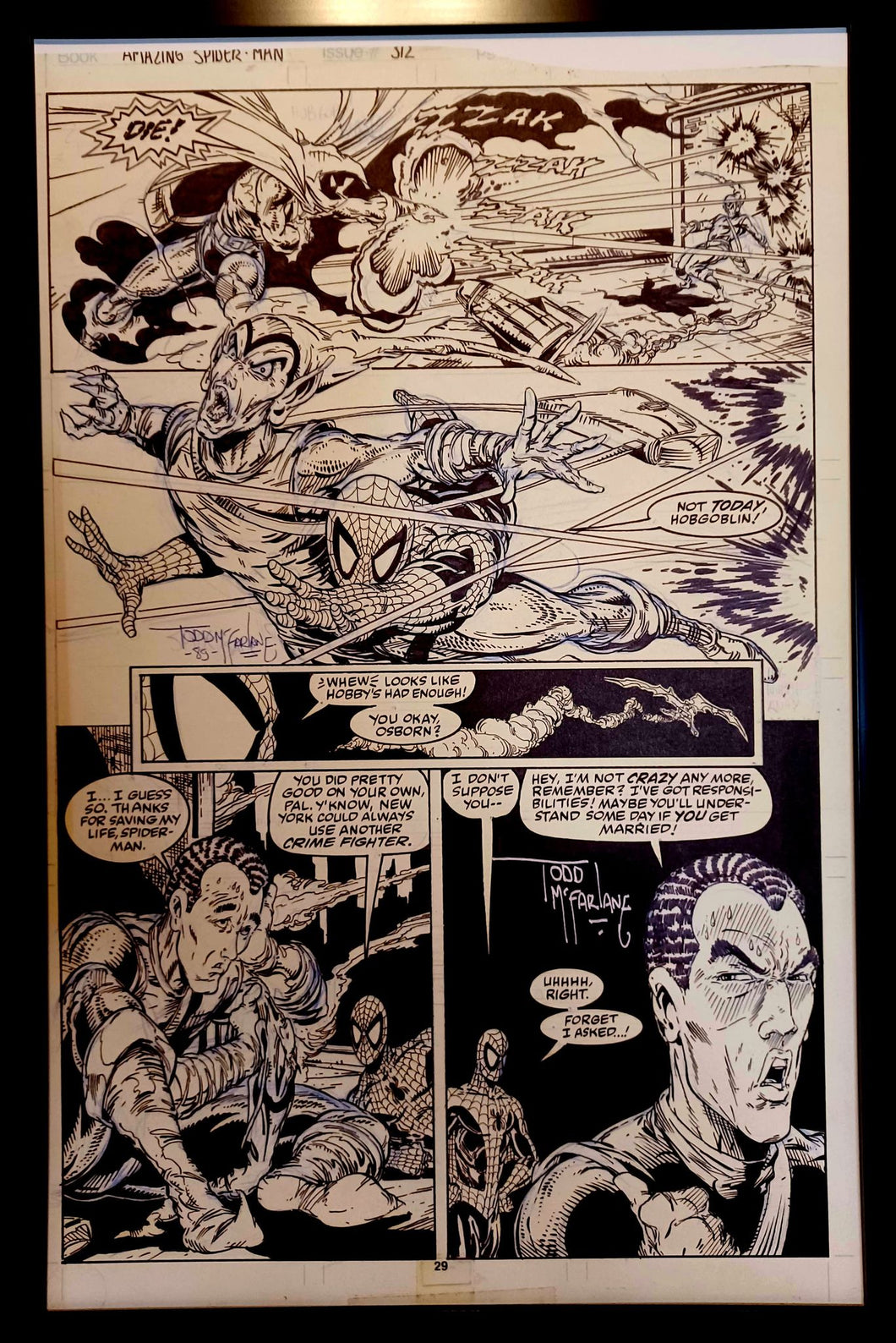 Amazing Spider-Man #312 pg. 21 by Todd McFarlane 11x17 FRAMED Original Art Print Comic Poster