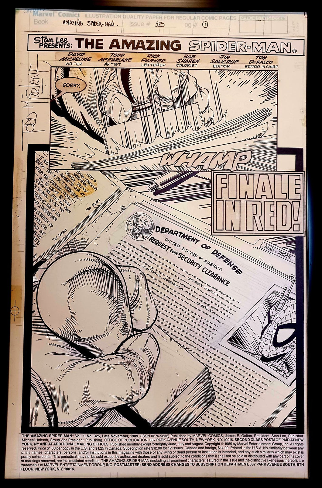 Amazing Spider-Man #325 pg. 1 by Todd McFarlane 11x17 FRAMED Original Art Print Comic Poster