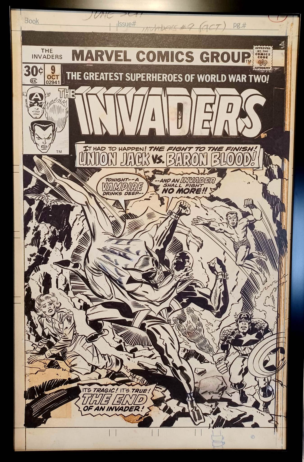 Invaders #9 WWII by Jack Kirby 11x17 FRAMED Original Art Poster Marvel Comics
