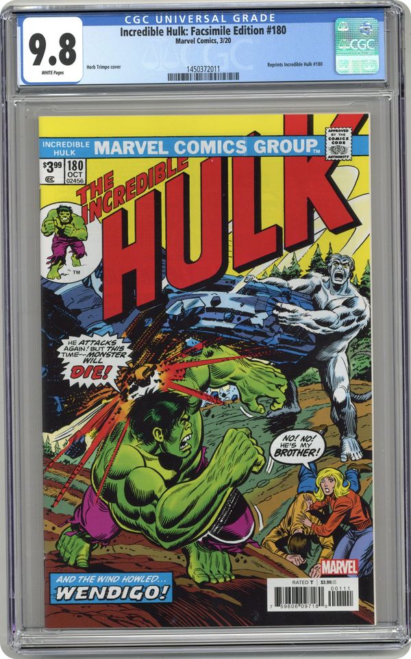 Incredible Hulk Facsimile Edition #180 CGC 9.8 - 1st app of Wolverine